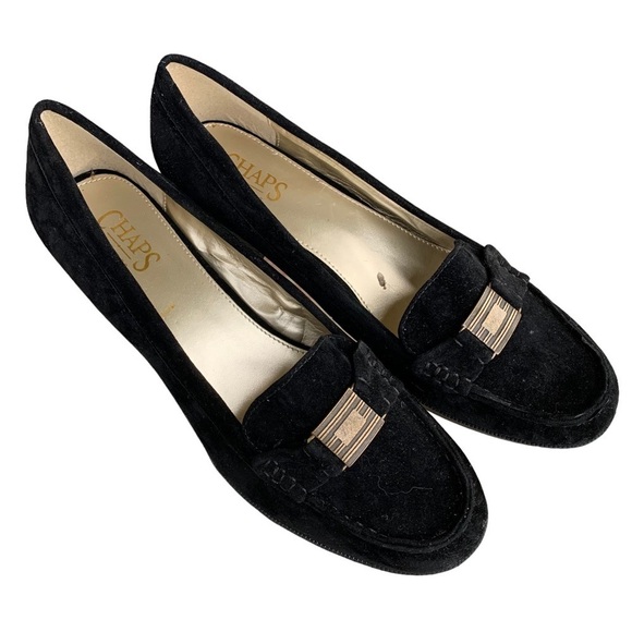 Chaps Shoes - CHAPS Women’s Percy Size 10 Black Slip On Loafer Low Block Heels Brushed Suede